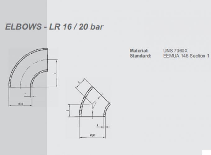 Metallo Cu-ni gomito LR BW 20 Acciaio OD Rame Saldatura di nichel EQUAL 1